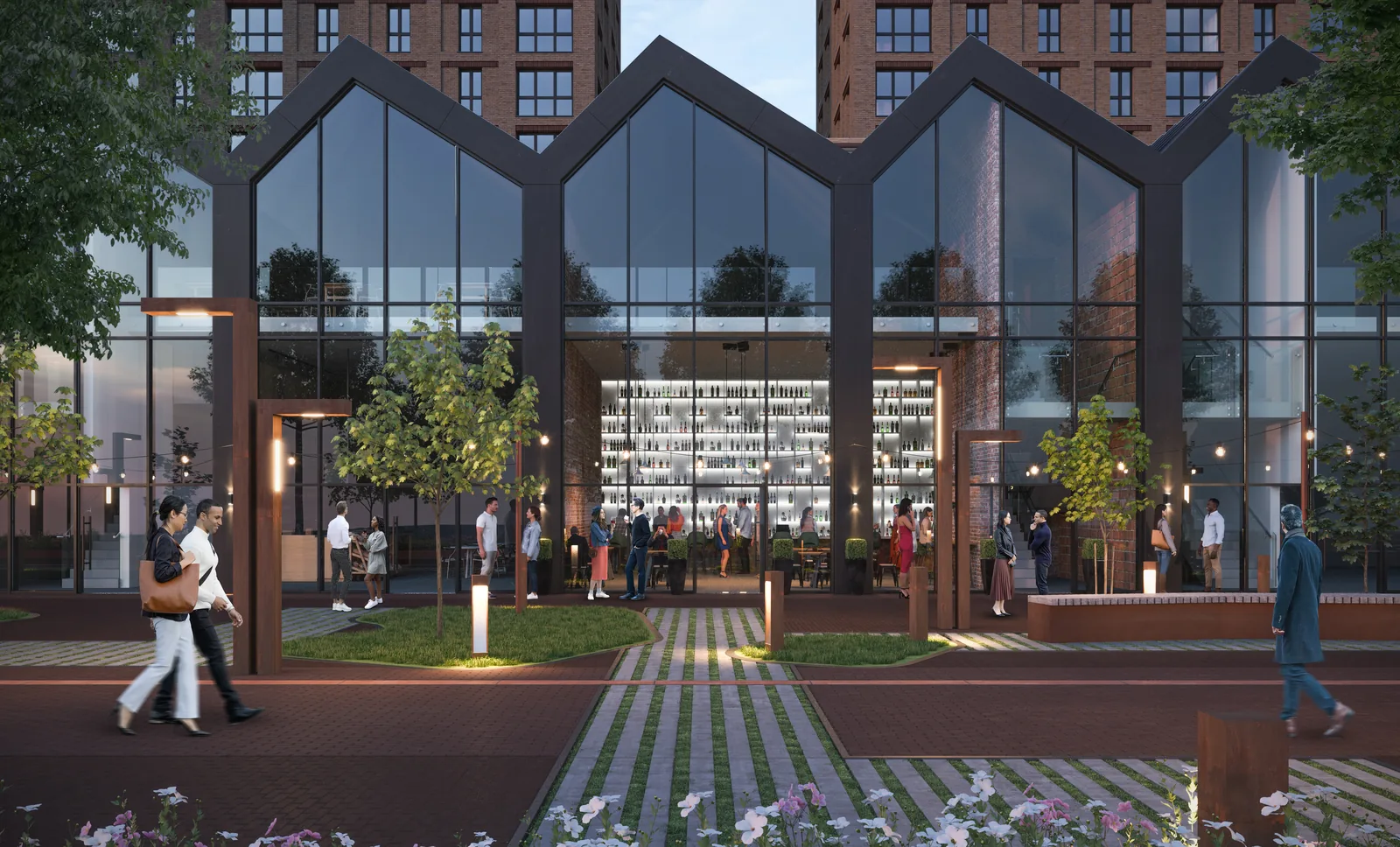 Waterhouse Gardens &mdash; entrance and clubhouse at the Greengate development, Manchester (CGI)